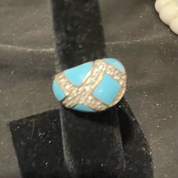 Sterling silver Cz turquoise enamel ring - Picture 2 of 4